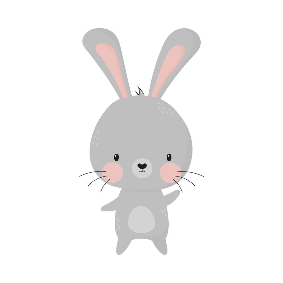 Cute grey rabbit hand drawn vector illustration. Cartoon animal character for kids, toddlers and babies fashion. Easter Bunny