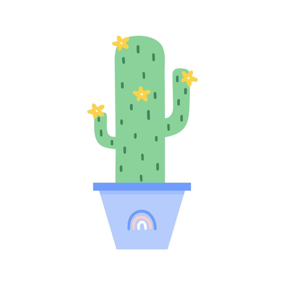 colorida planta de cactus con flores en macetas de colores. plantas exóticas y tropicales - cactus para diseño aislado sobre fondo blanco. cactus dibujados a mano para el diseño. vector