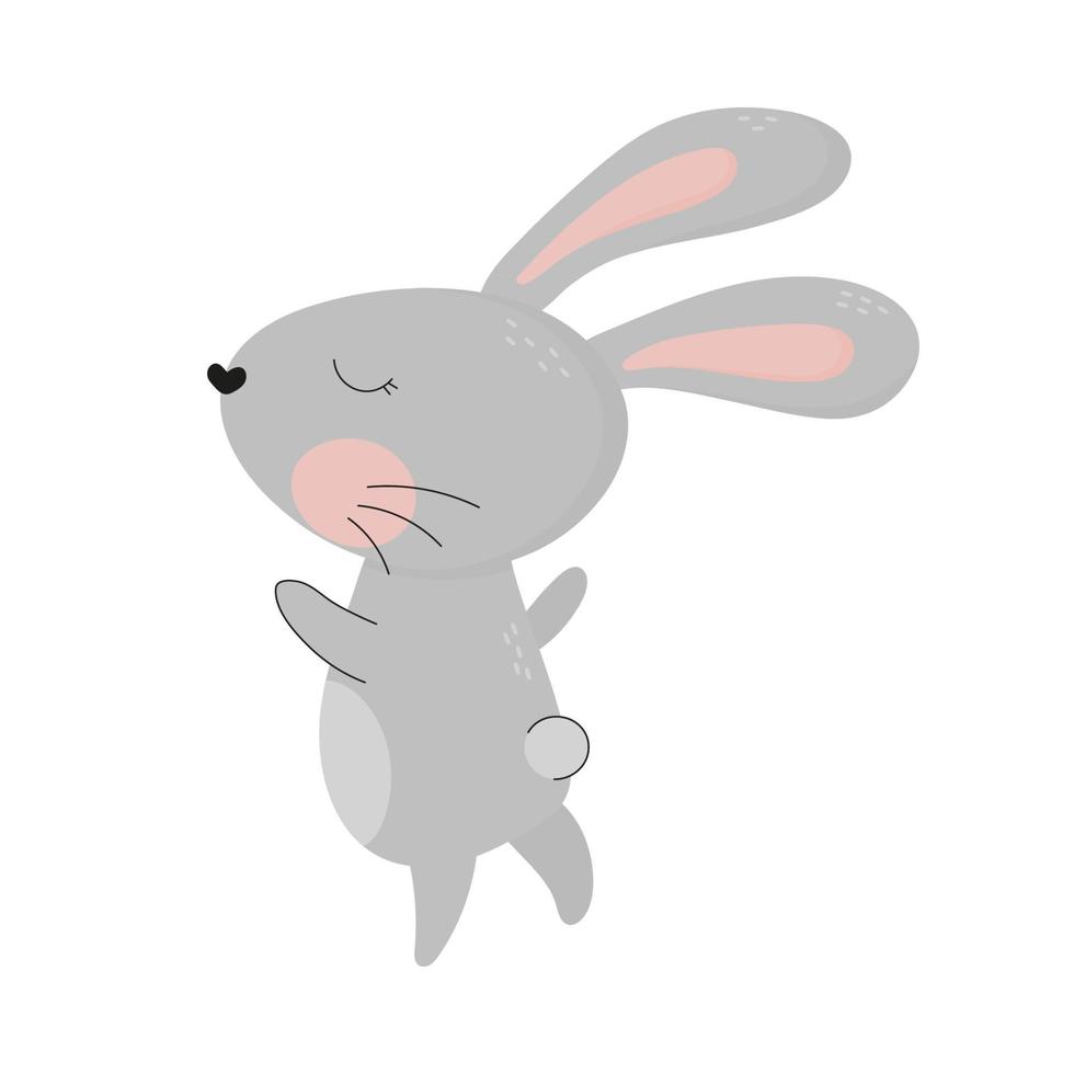 Cute grey rabbit hand drawn vector illustration. Cartoon animal character for kids, toddlers and babies fashion. Easter Bunny