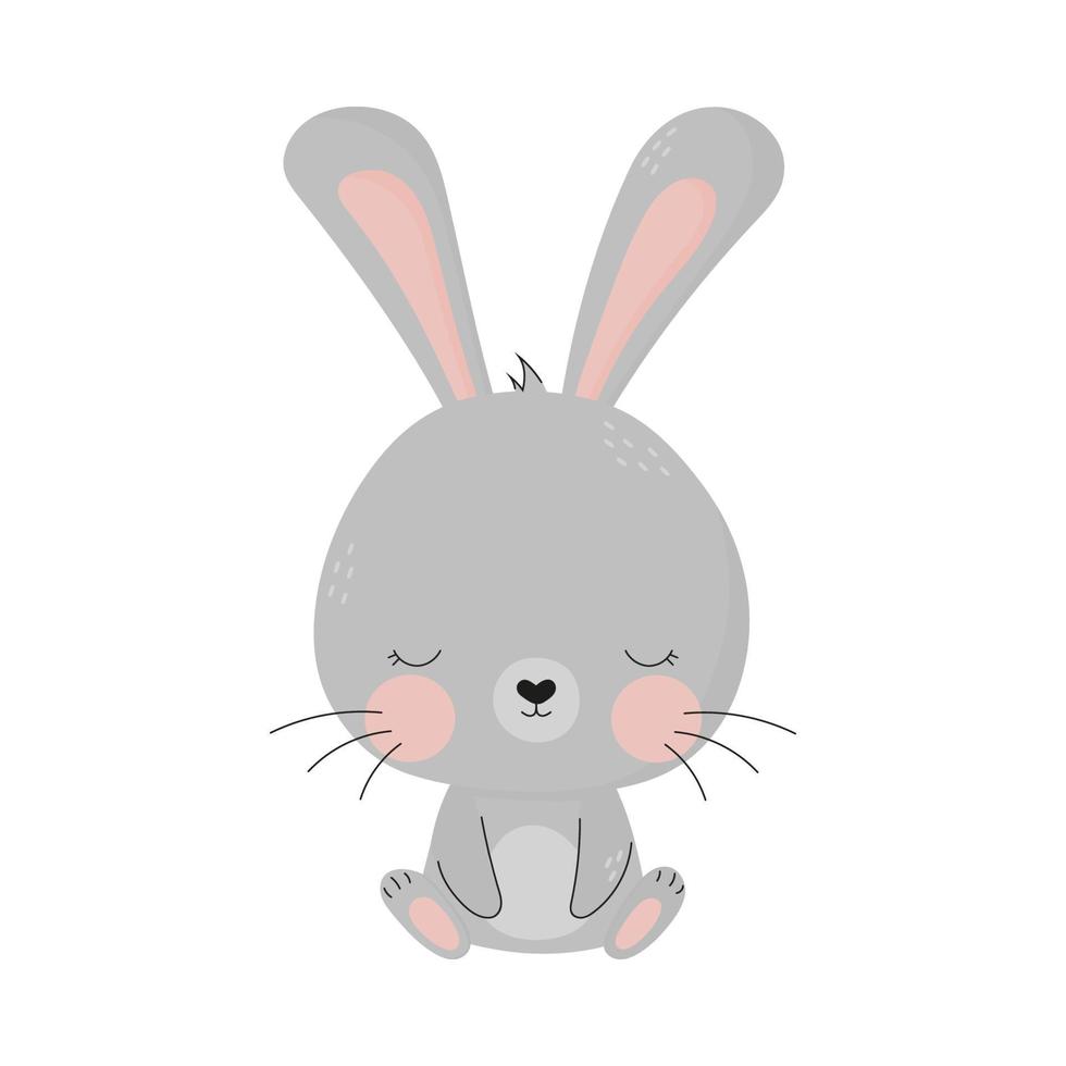 lindo conejo gris dibujado a mano ilustración vectorial. personaje animal de dibujos animados para niños, niños pequeños y bebés. conejo de Pascua vector