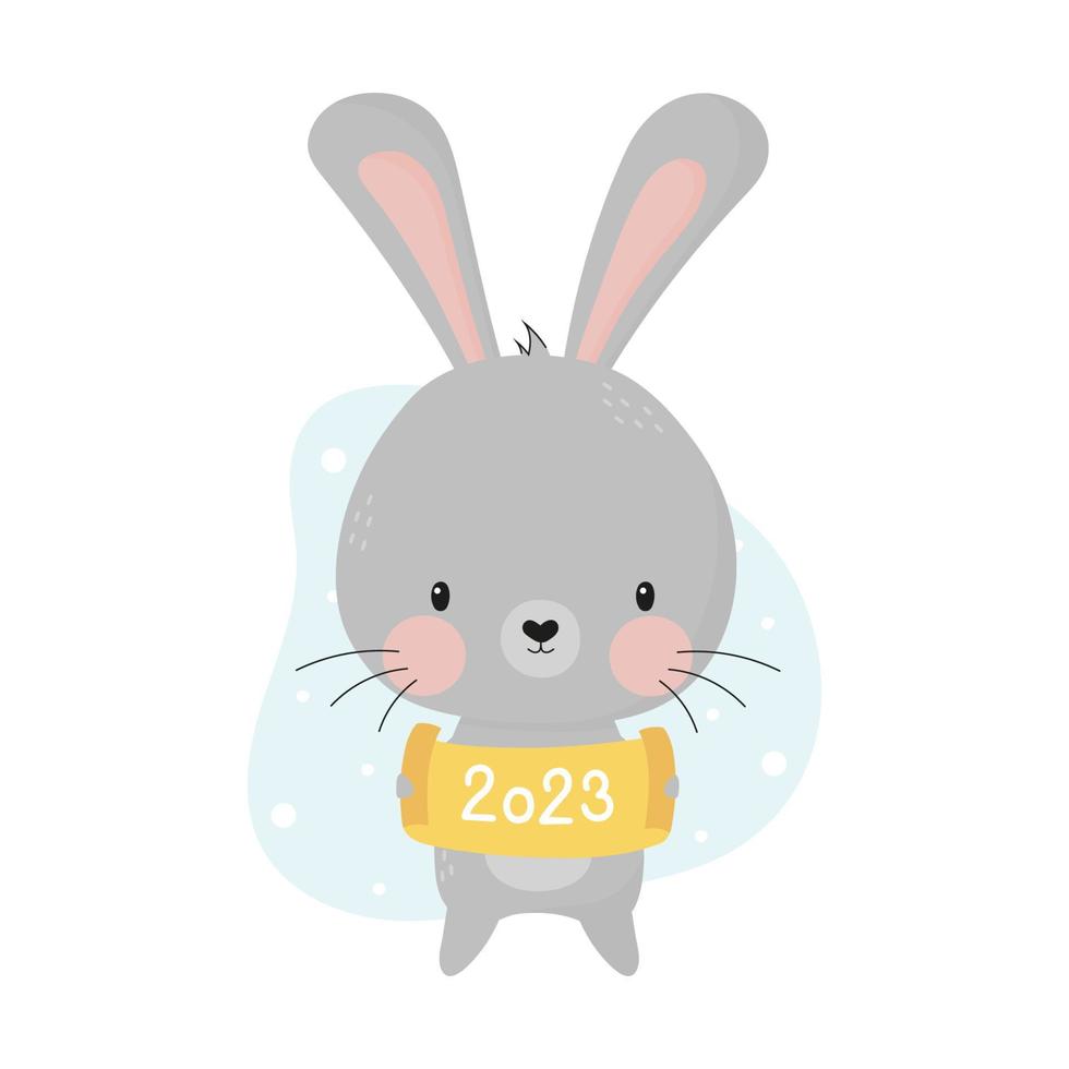 Happy new year funny bunny. Chinese symbol 2023 new year. Animal rabbit cartoon character. Christmas decoration.Doodle cute hare in vector.Greeting card, sticker, print vector