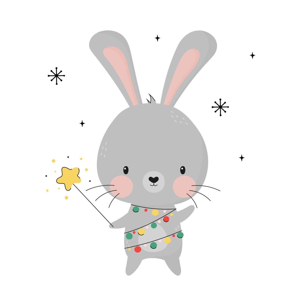 feliz año nuevo conejito divertido. símbolo chino 2023 año nuevo. personaje de dibujos animados de conejo animal. decoración navideña.doodle linda liebre en vector.tarjeta de felicitación, pegatina, impresión vector