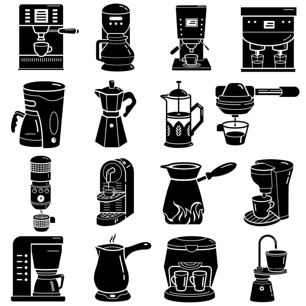 conjunto de iconos de cafetera, estilo simple vector
