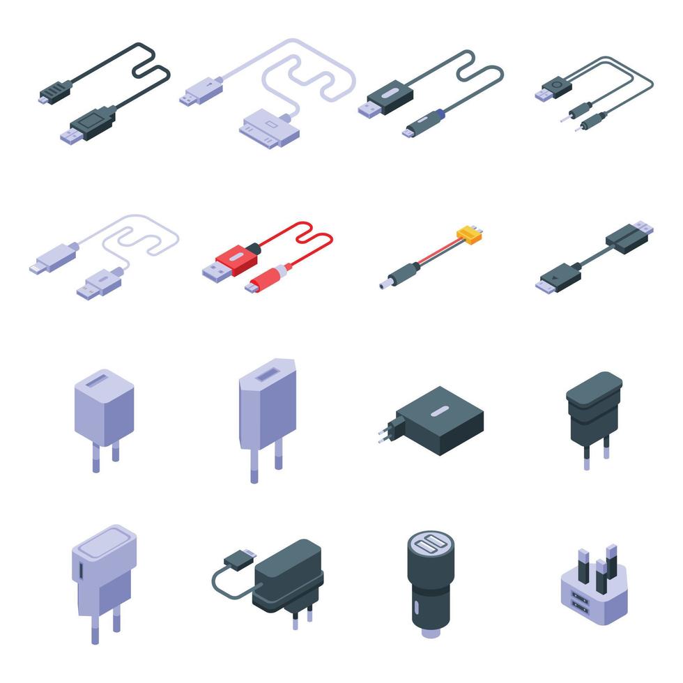 Charger icons set, isometric style vector