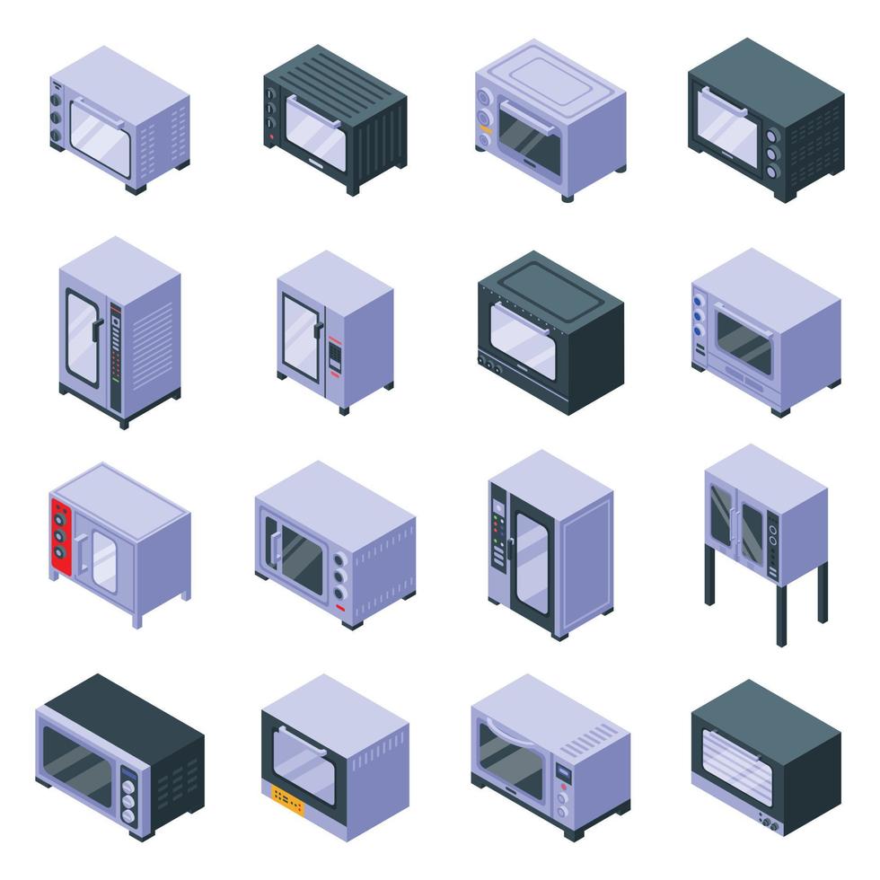 Convection oven icons set, isometric style vector