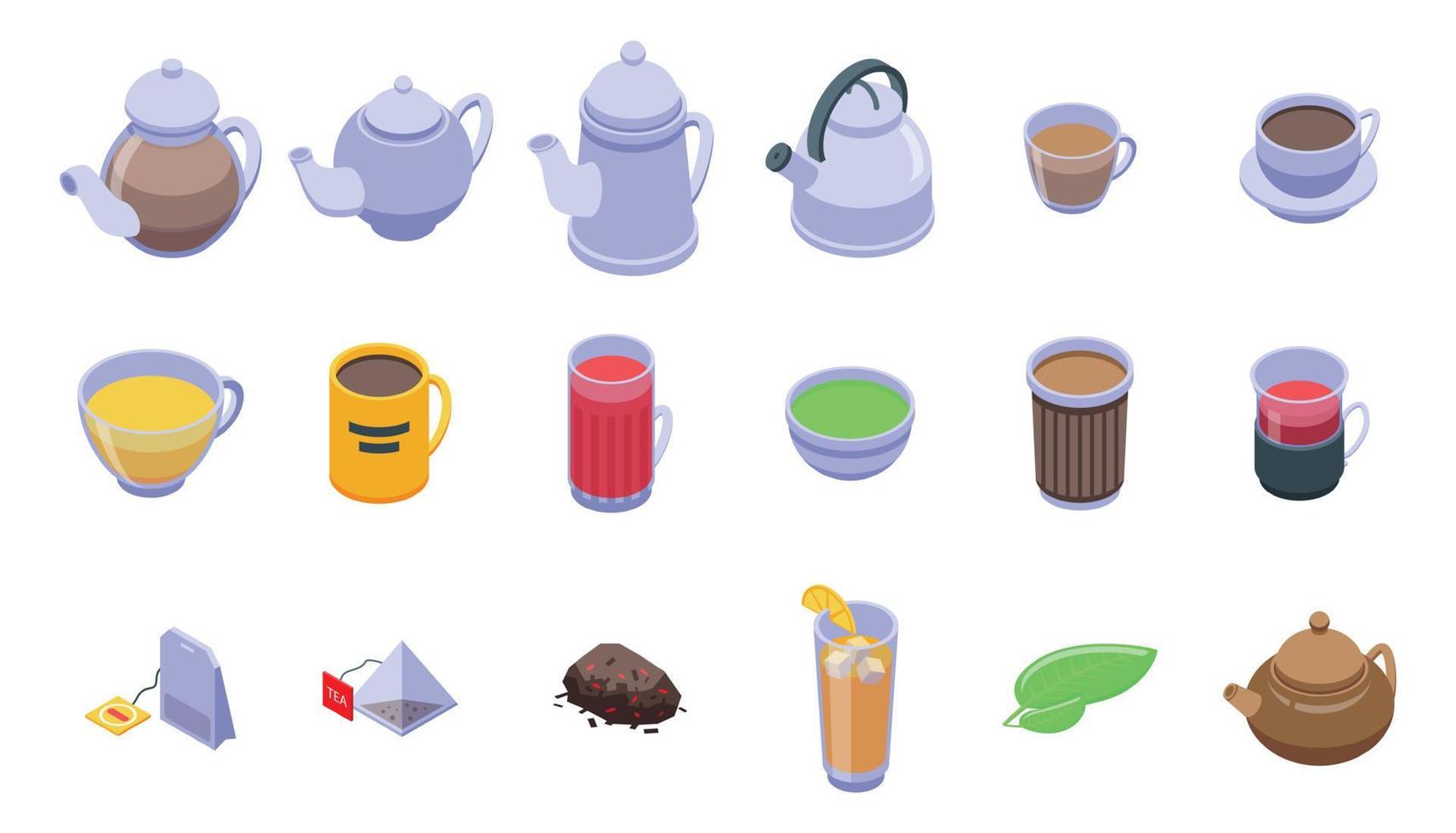 Tea icons set, isometric style vector