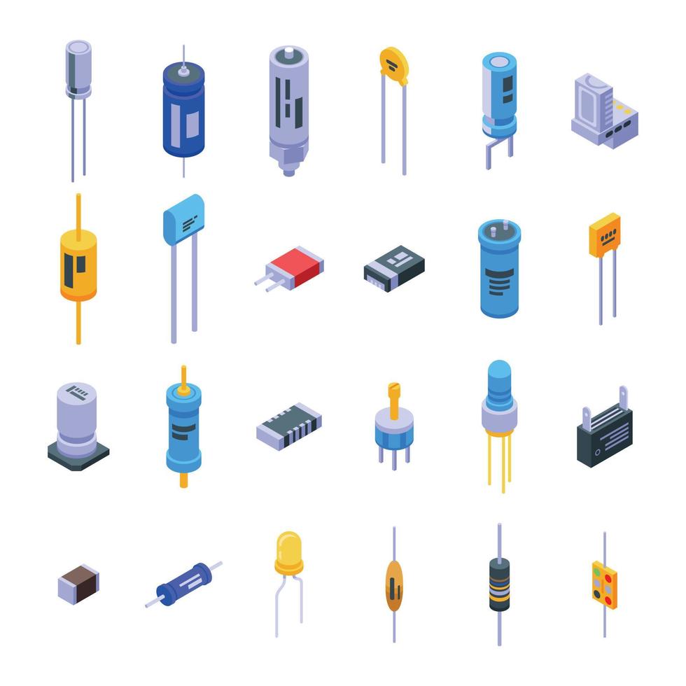 Capacitor icons set, isometric style vector