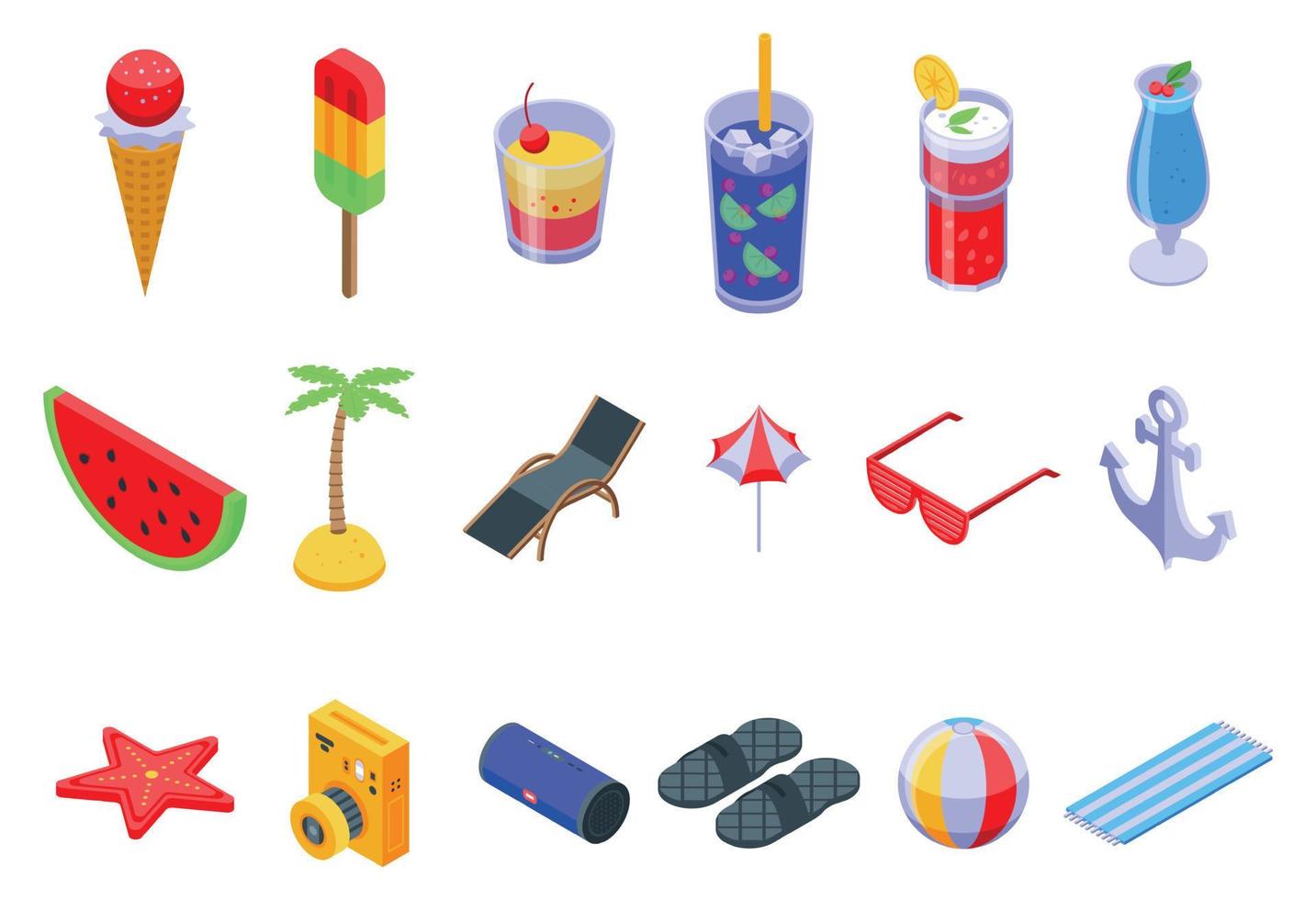 conjunto de iconos de fiesta de verano, estilo isométrico vector