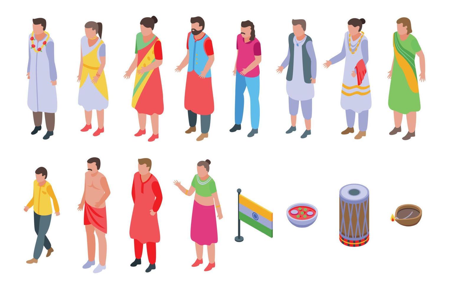 Indians icons set, isometric style vector