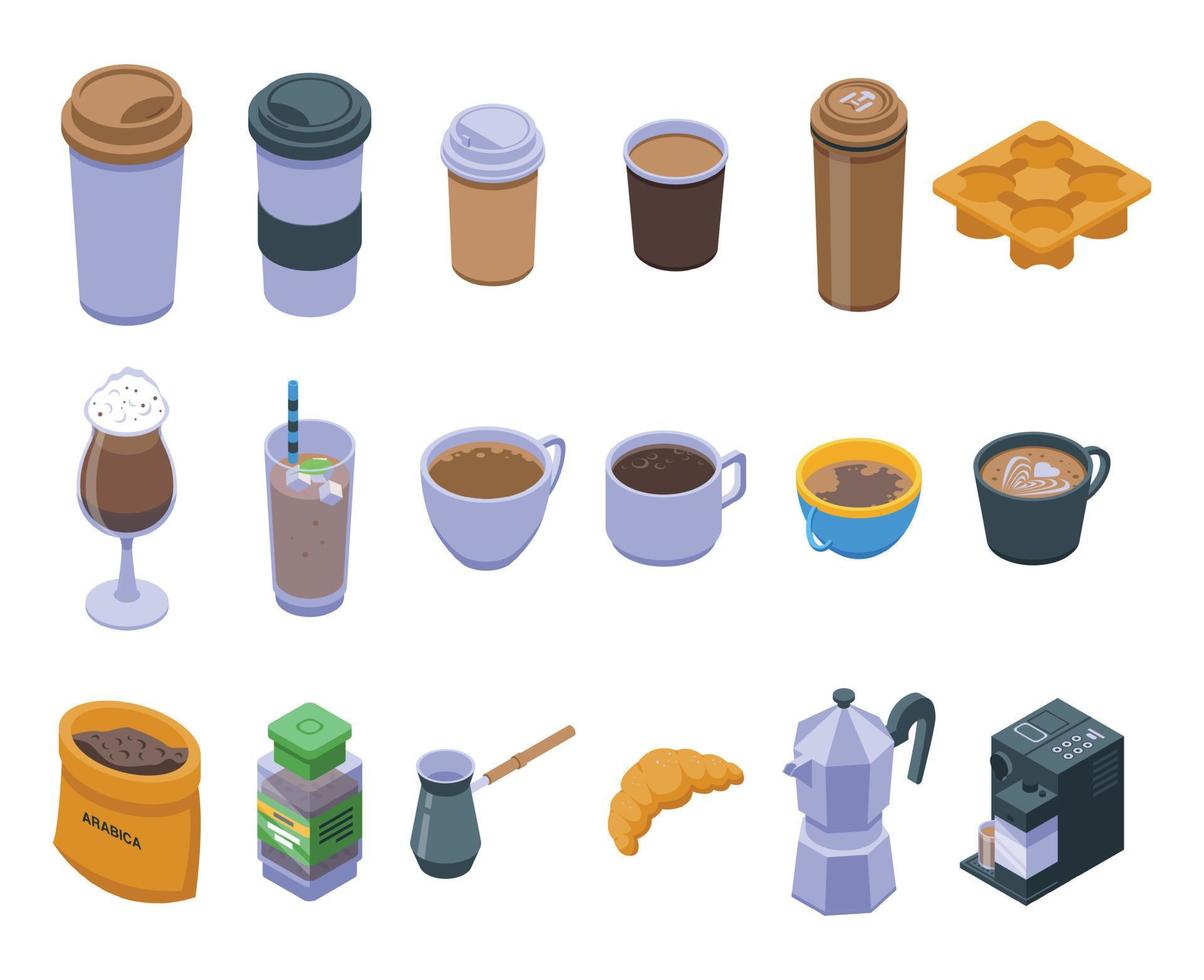 Coffee icons set, isometric style vector