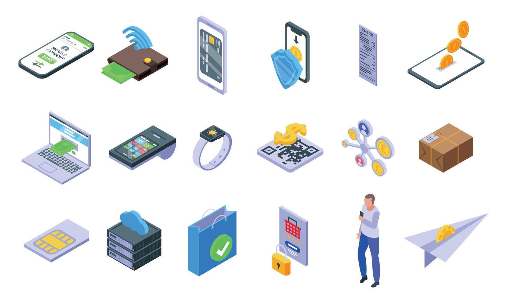 conjunto de iconos de pago móvil, estilo isométrico vector