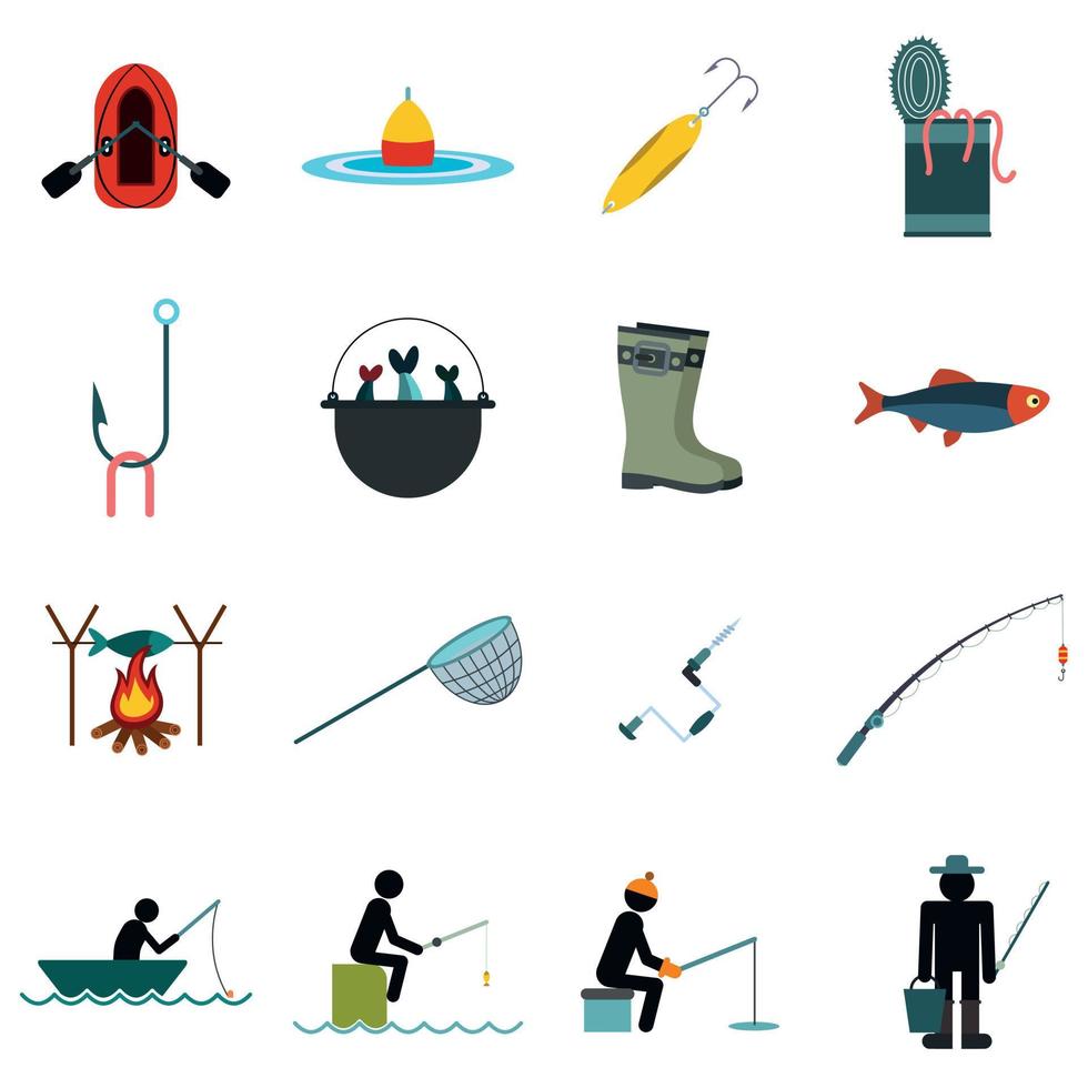 conjunto de iconos planos de pesca vector
