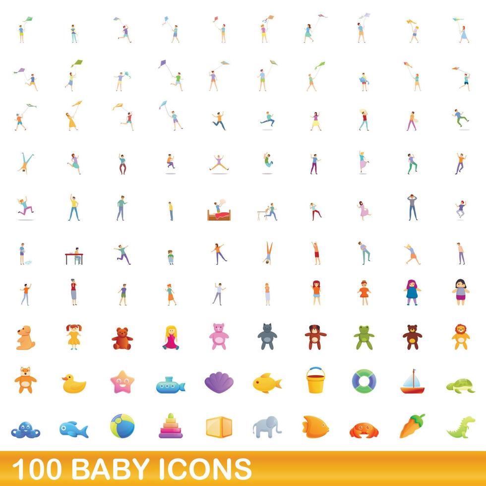 100 baby icons set, cartoon style vector