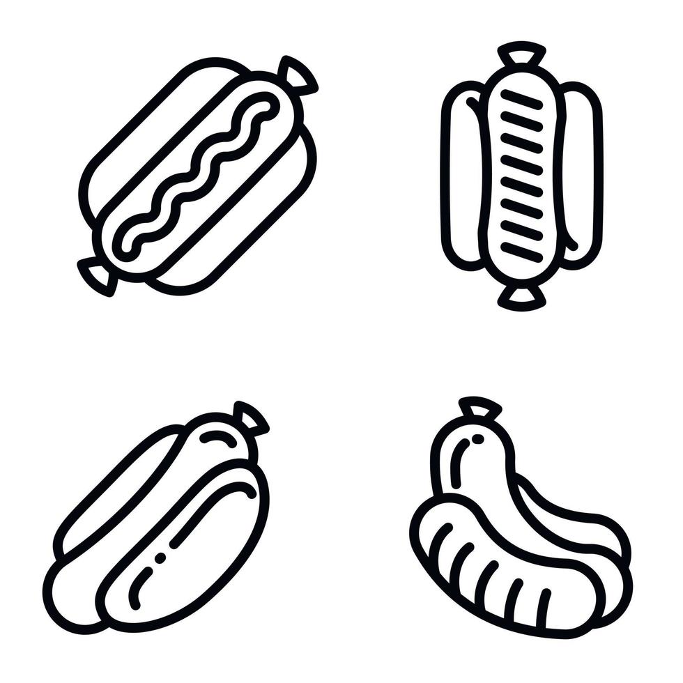conjunto de iconos de perrito caliente, estilo de esquema vector