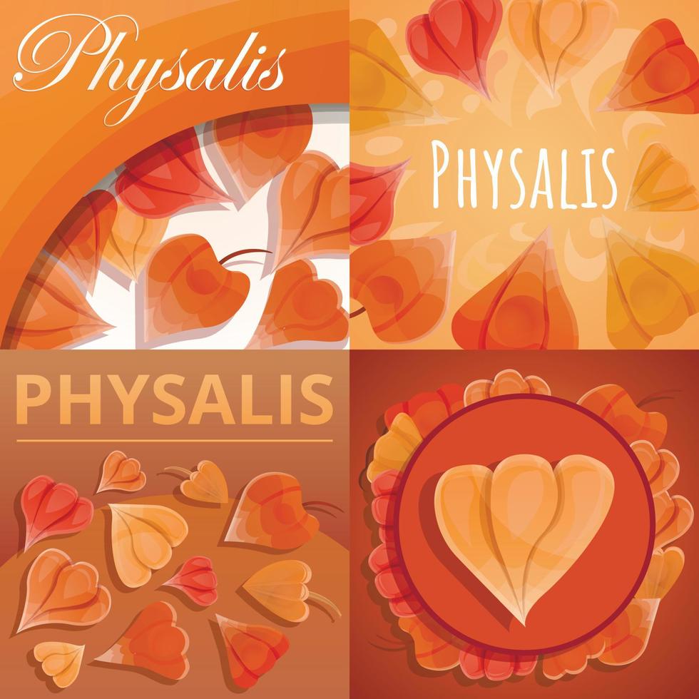 conjunto de banners de frutas physalis, estilo de dibujos animados vector
