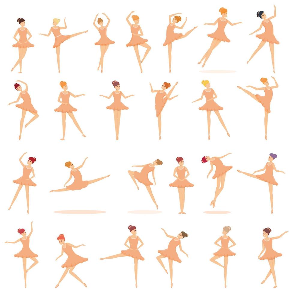 escuela de ballet, conjunto de iconos de estilo de dibujos animados vector