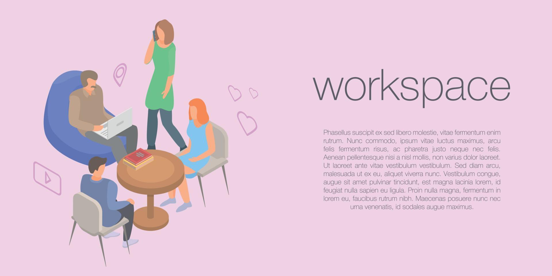 Workspace concept banner, isometric style vector