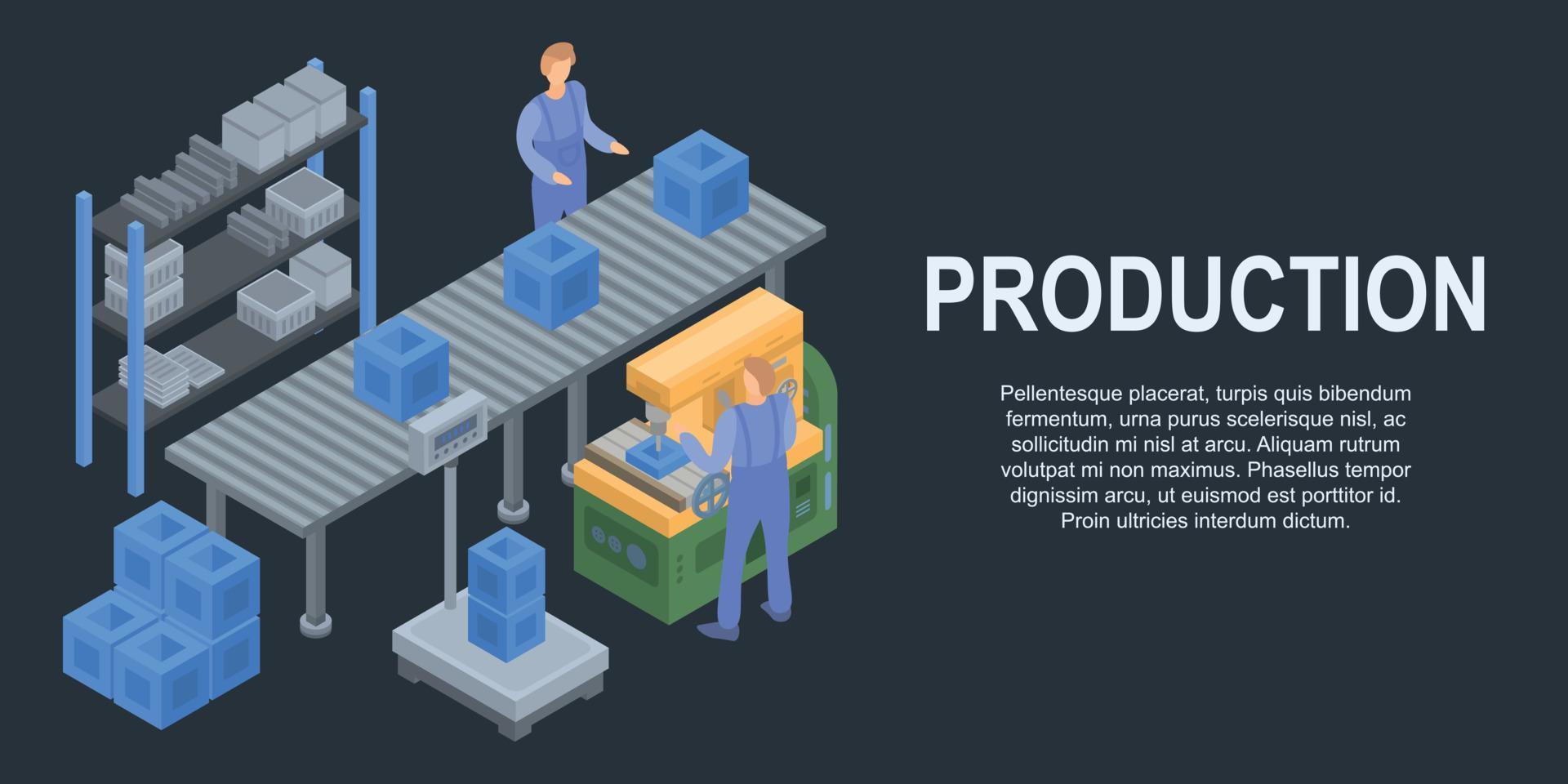 Box line production concept banner, isometric style vector