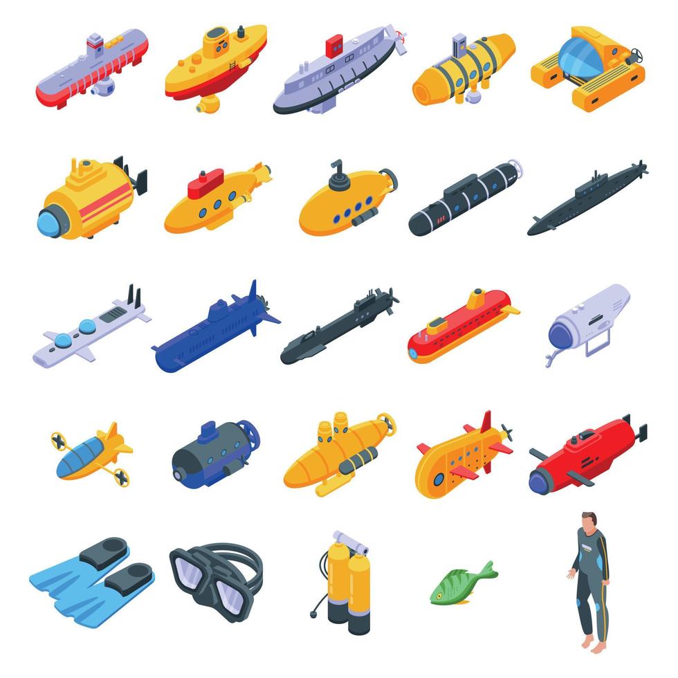 Bathyscaphe icons set, isometric style vector