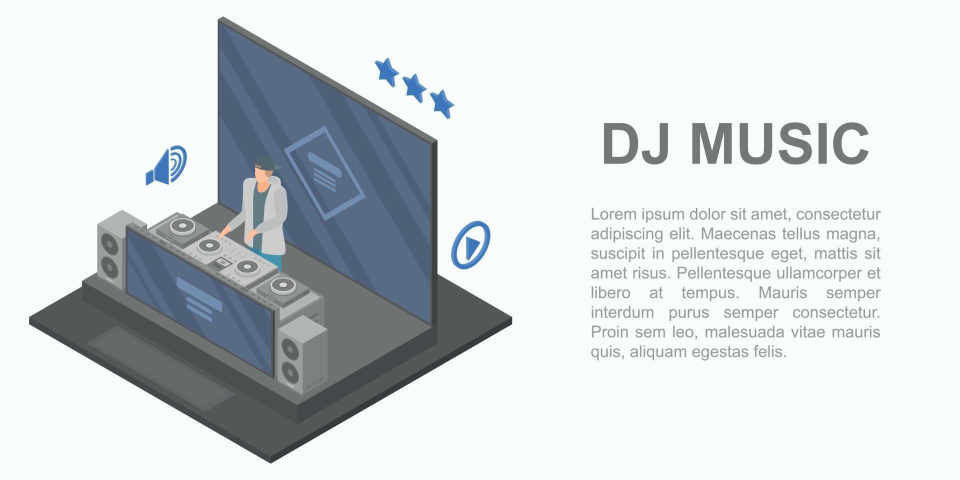 Dj music concert concept banner, isometric style vector