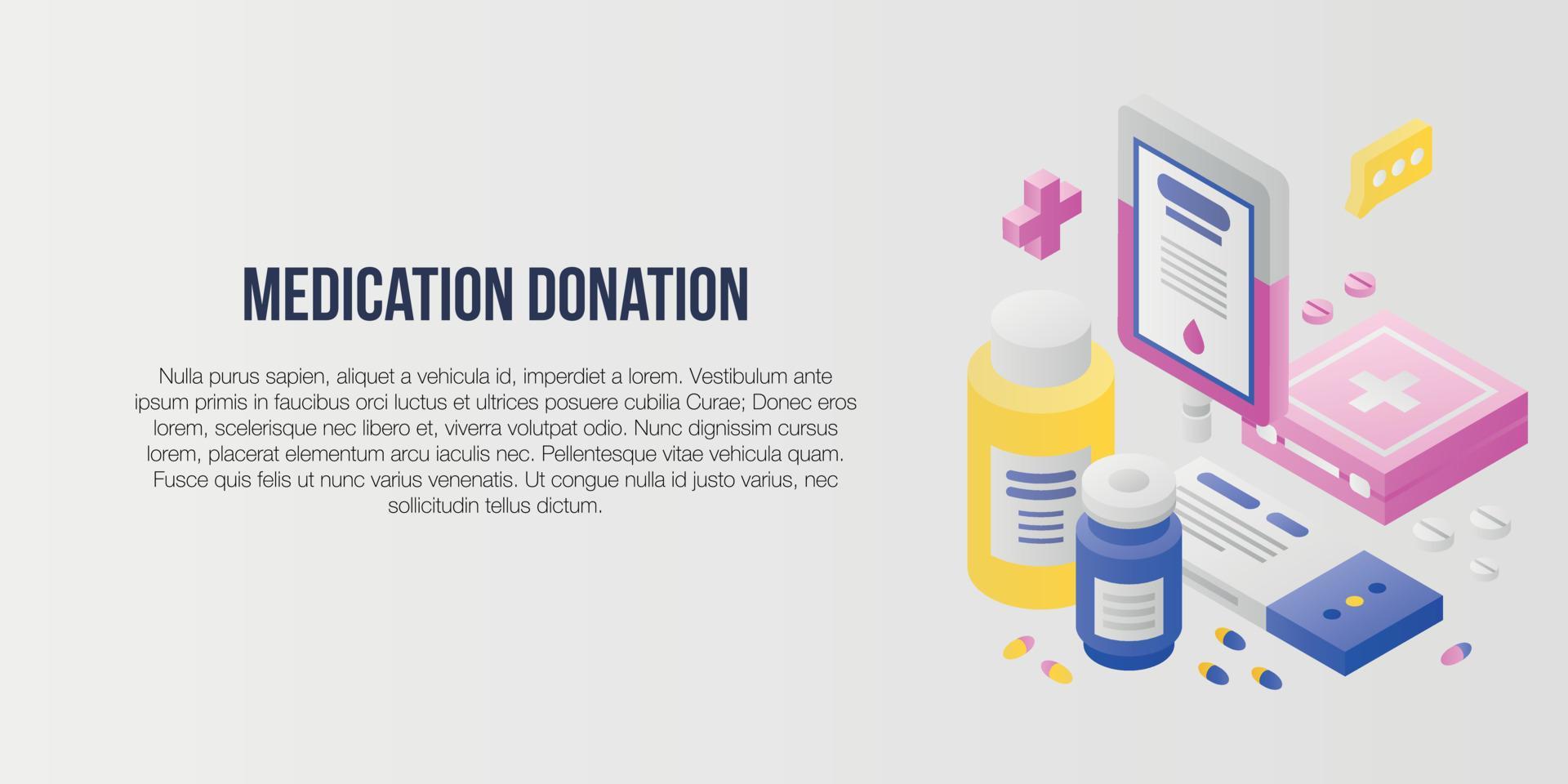 Medication donation concept banner, isometric style 8857400 Vector Art
