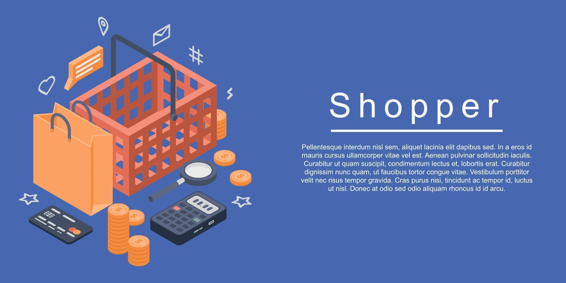 Shopper concept banner, isometric style vector