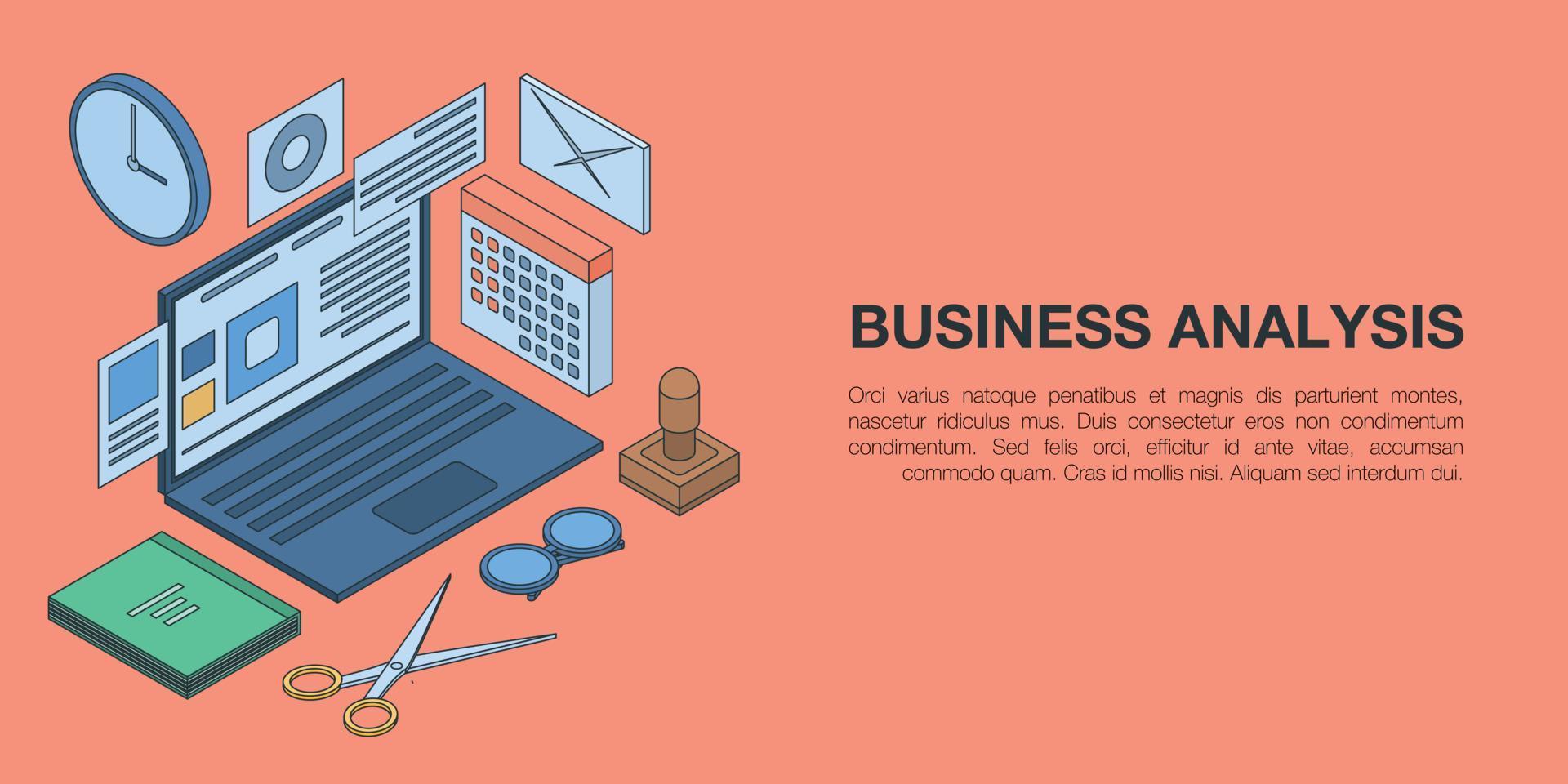 Business analysis concept banner, isometric style vector