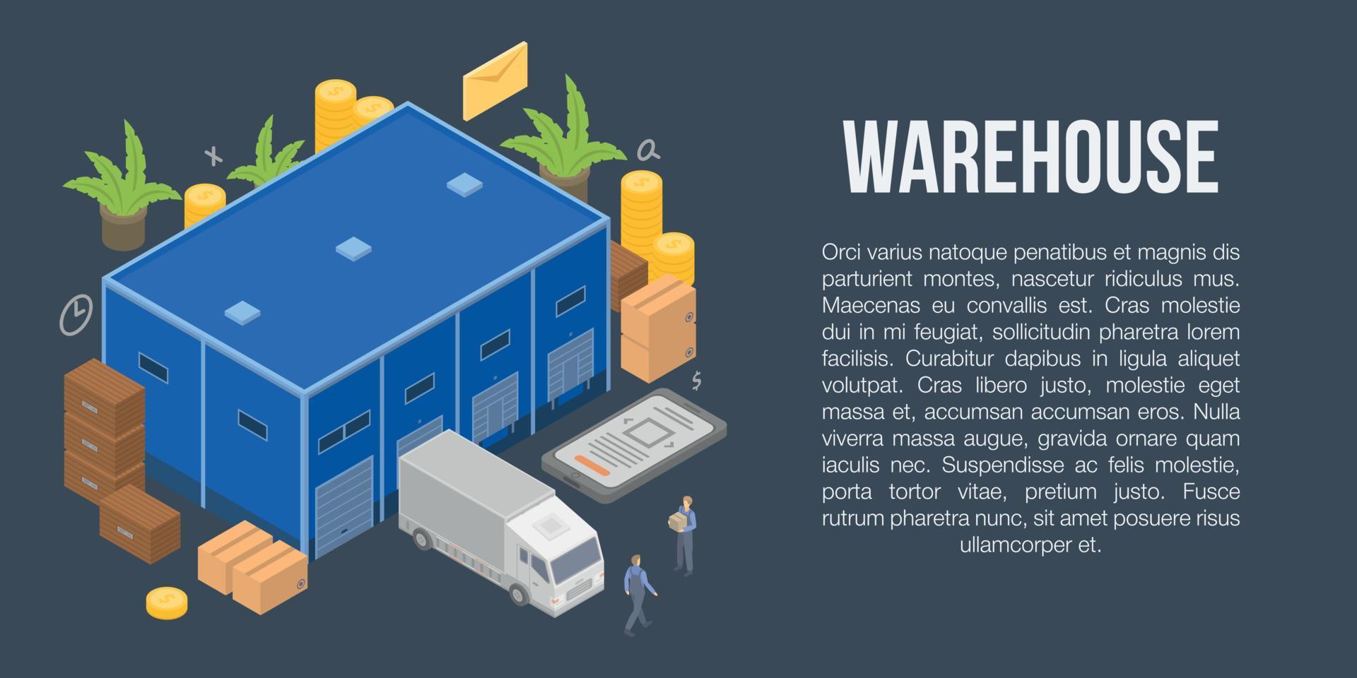 Warehouse concept banner, isometric style vector