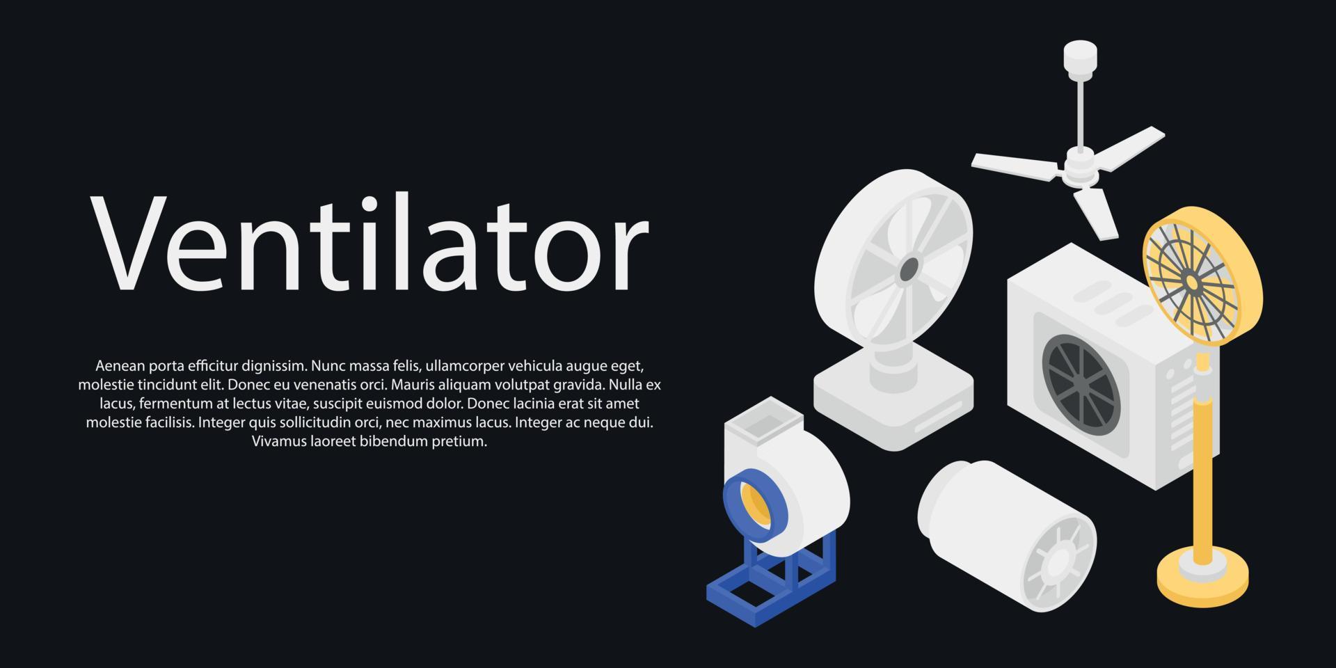 Ventilator set concept banner, isometric style vector