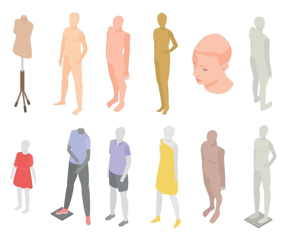 Mannequin icons set, isometric style vector