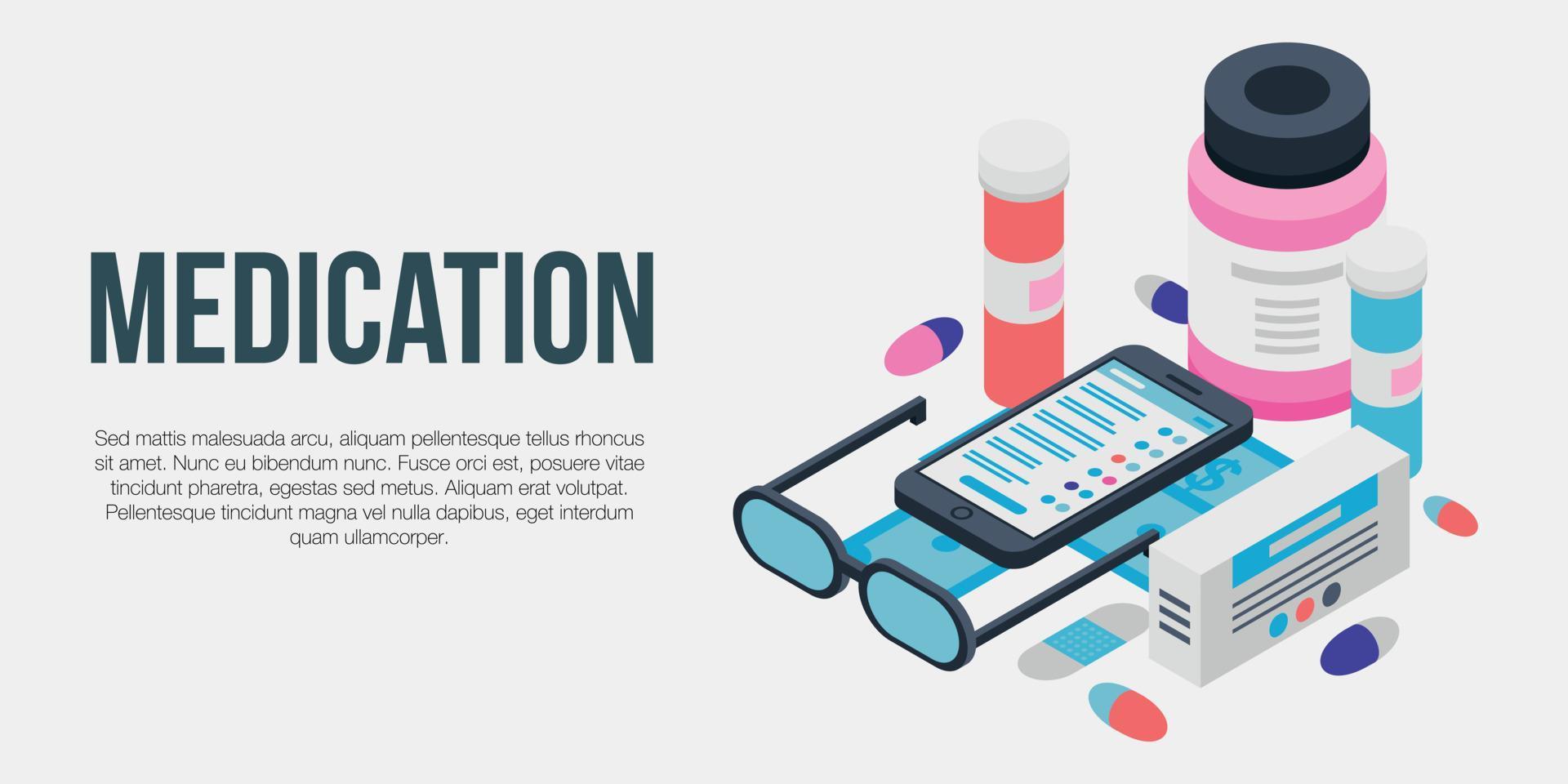 Medication concept banner, isometric style vector