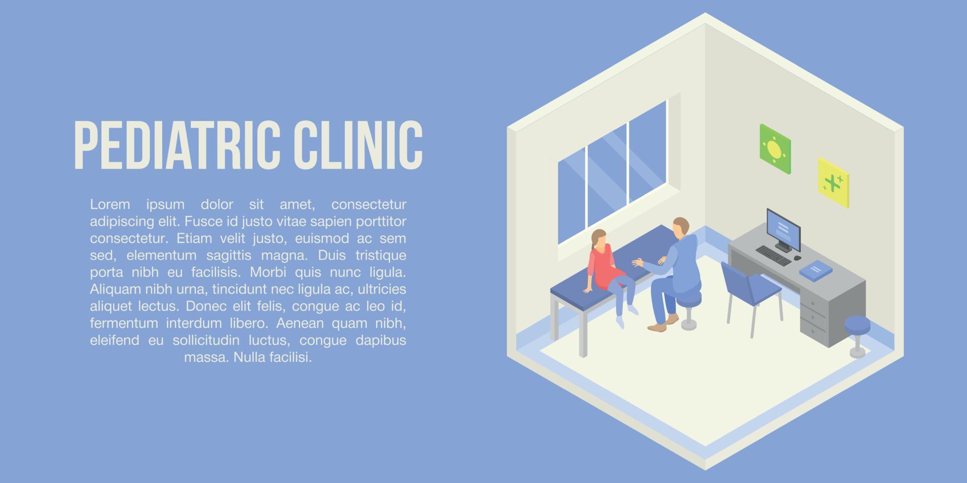 Pediatric clinic concept banner, isometric style vector