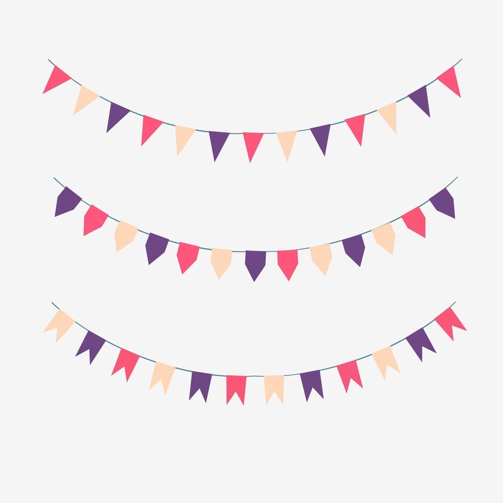 Vector Illustration of Colorful Garlands on white background. Rainbow colors buntings and flags. Holiday set. Festive flags