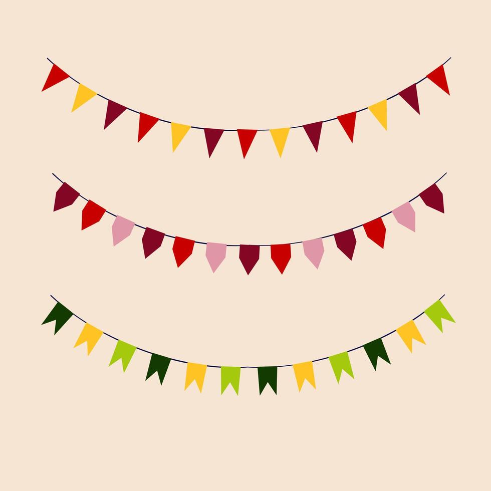 Vector Illustration of Colorful Garlands on white background. Rainbow colors buntings and flags. Holiday set. Festive flags