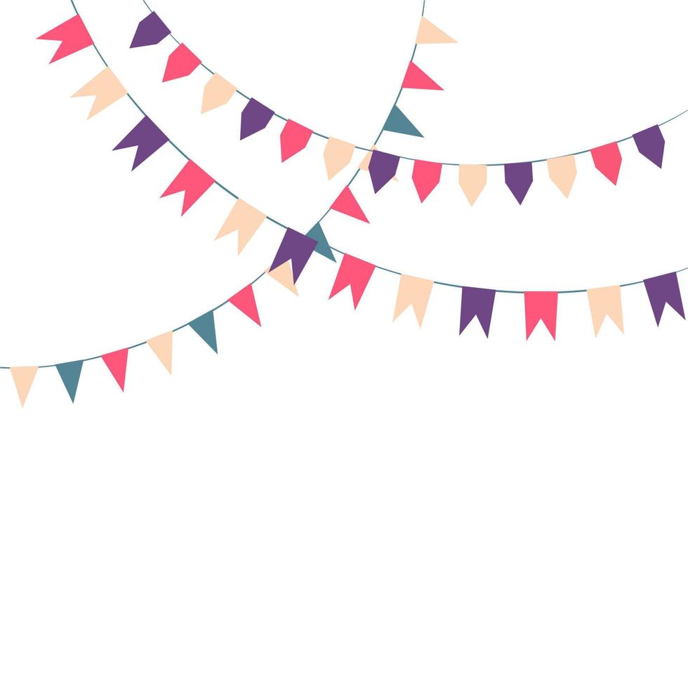 Vector Illustration of Colorful Garlands on white background. Rainbow colors buntings and flags. Holiday set. Festive flags