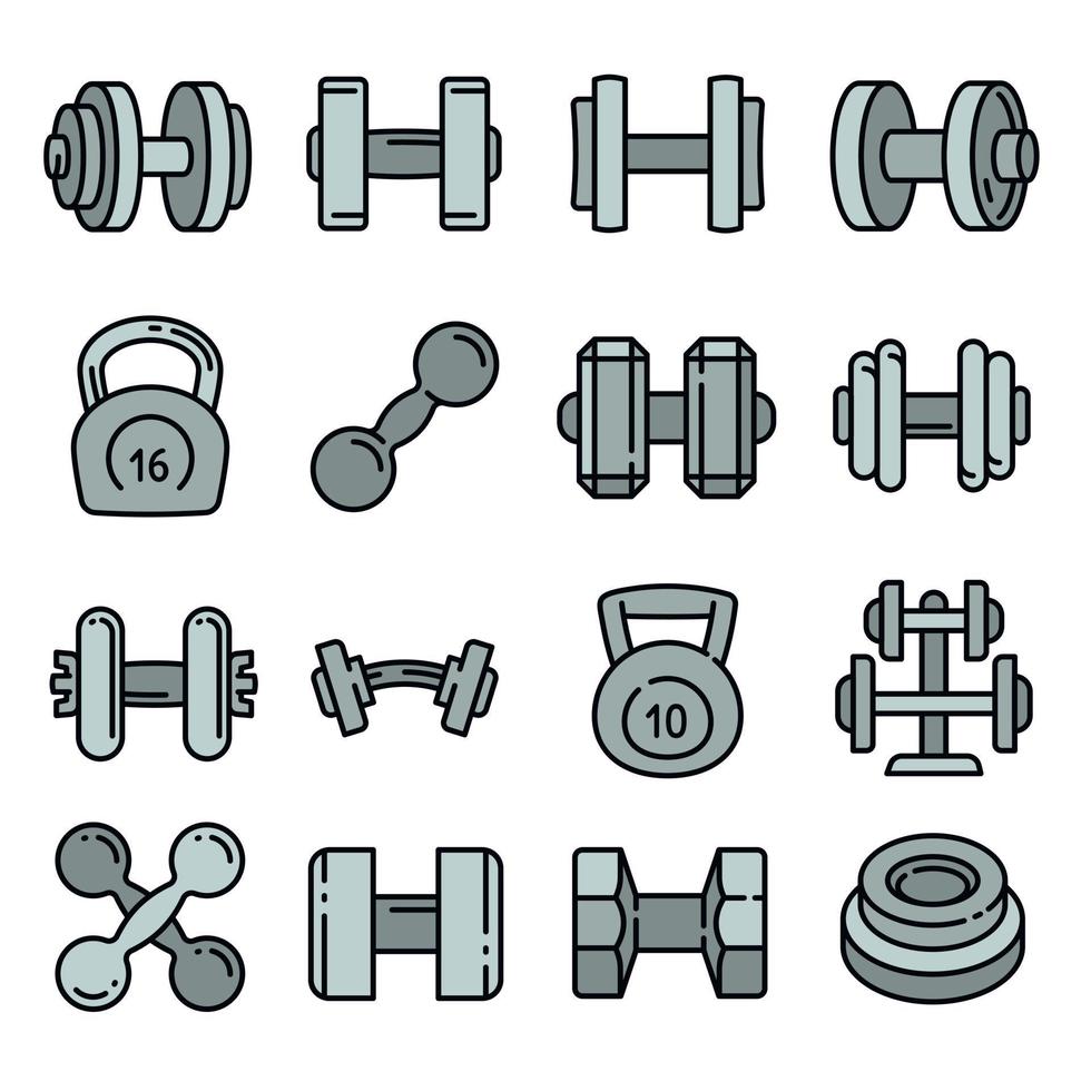 Dumbell icons set, outline style vector