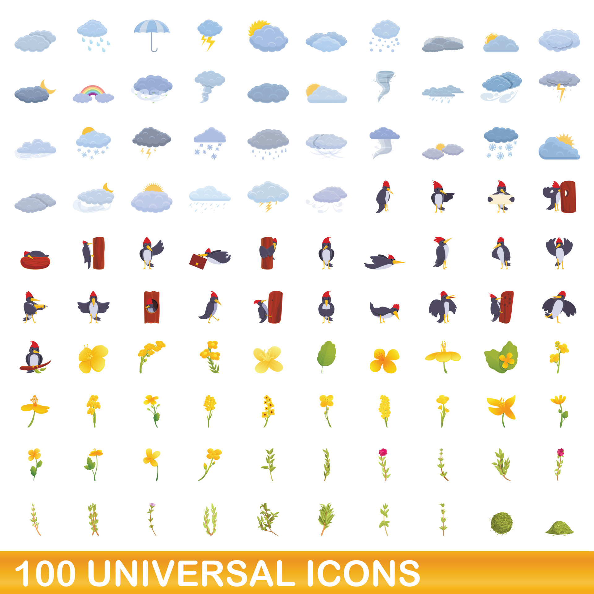 100 universal icons set, cartoon style 8857509 Vector Art at Vecteezy
