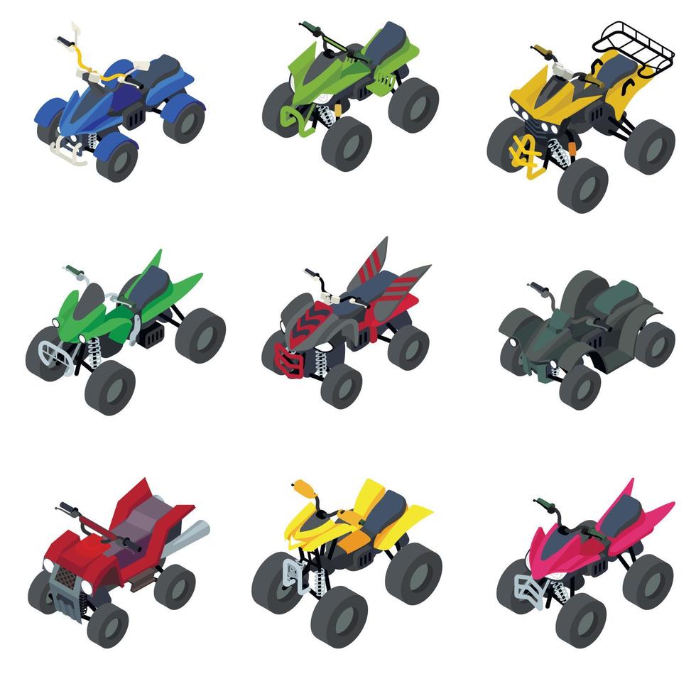 Quad bike icons set, isometric style vector