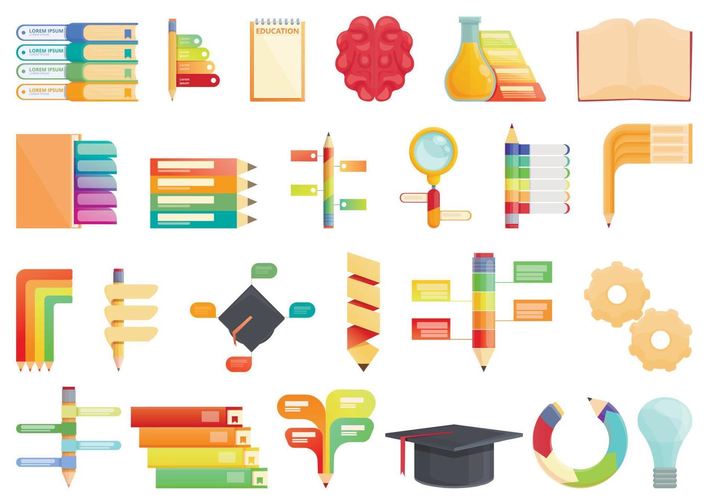 Education workflow icons set cartoon vector. Target search vector
