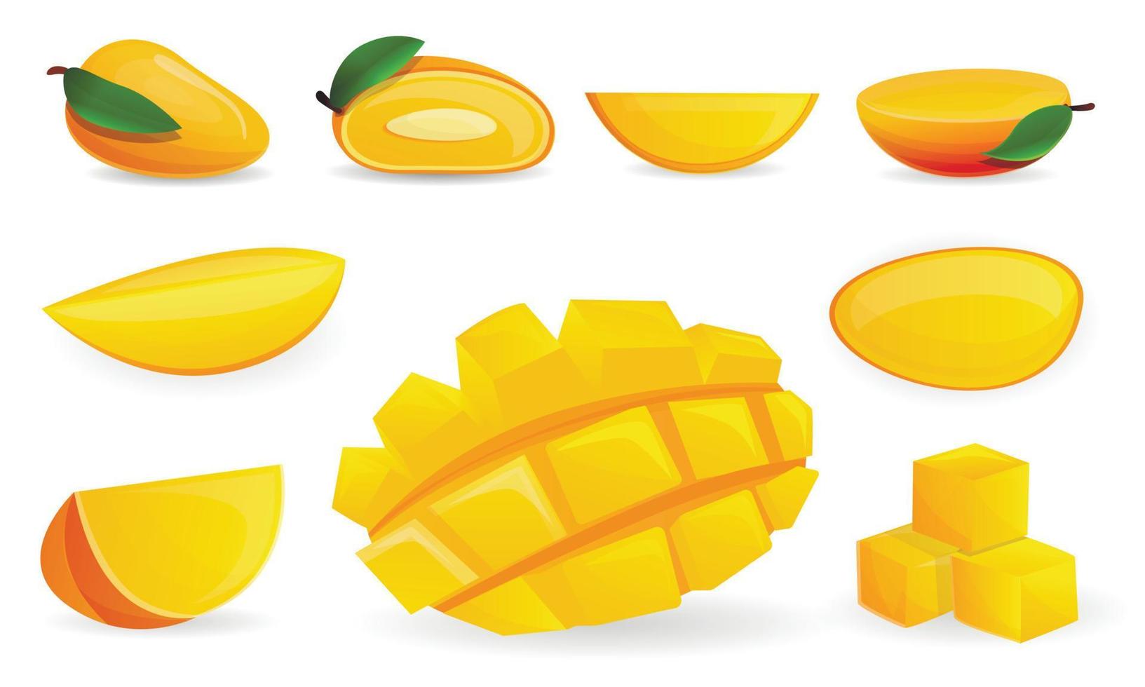 Mango icon set, cartoon style vector