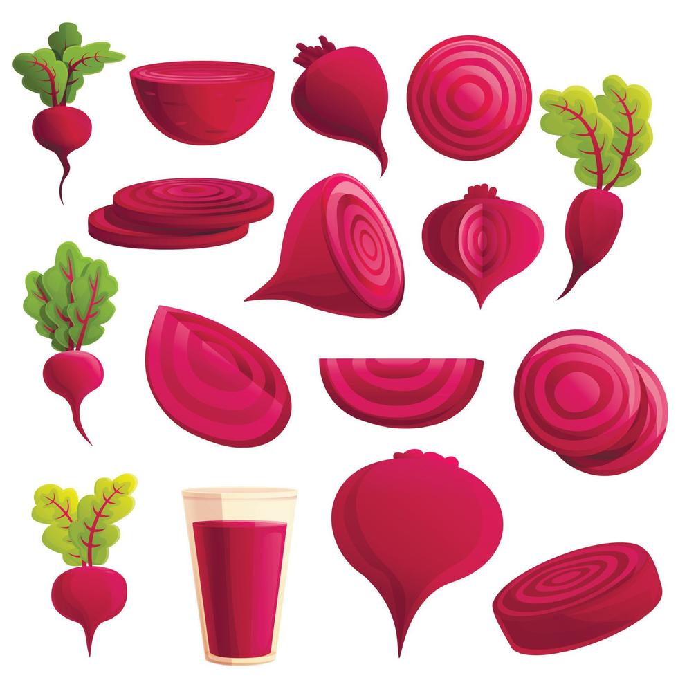 Beet icons set, cartoon style vector