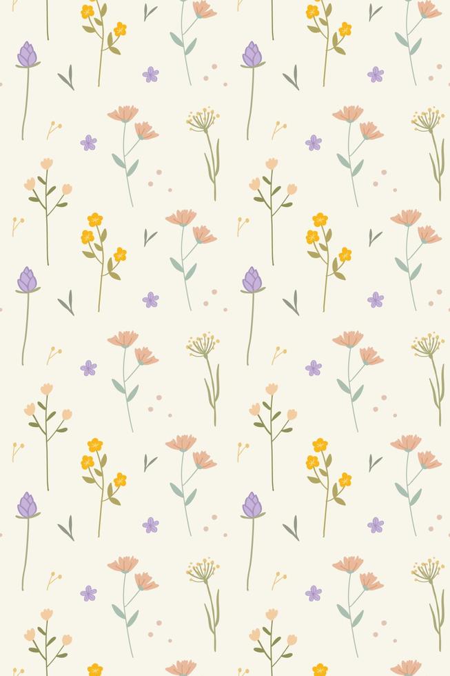 Abstract floral seamless pattern drawn. Modern style seamless floral pattern, light simple spring background. Vector illustration