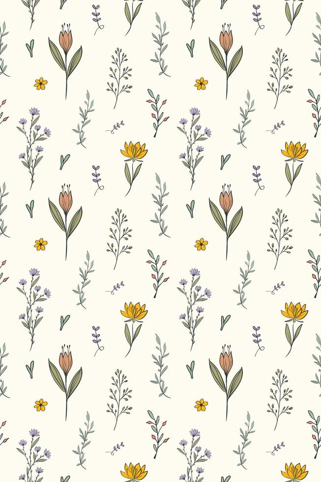 Abstract floral seamless pattern drawn. Modern style seamless floral pattern, light simple spring background. Vector illustration