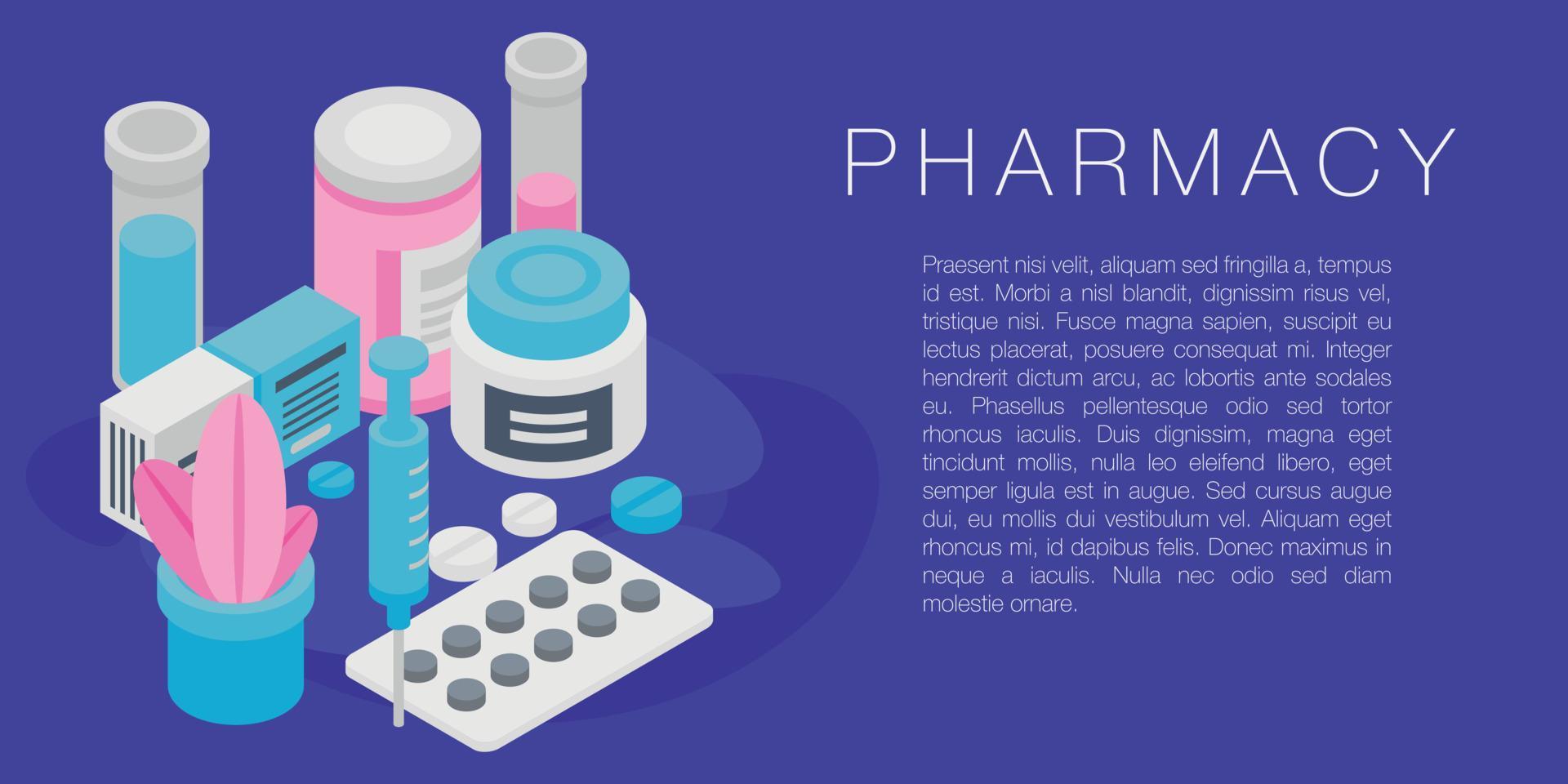 Pharmacy concept banner, isometric style vector