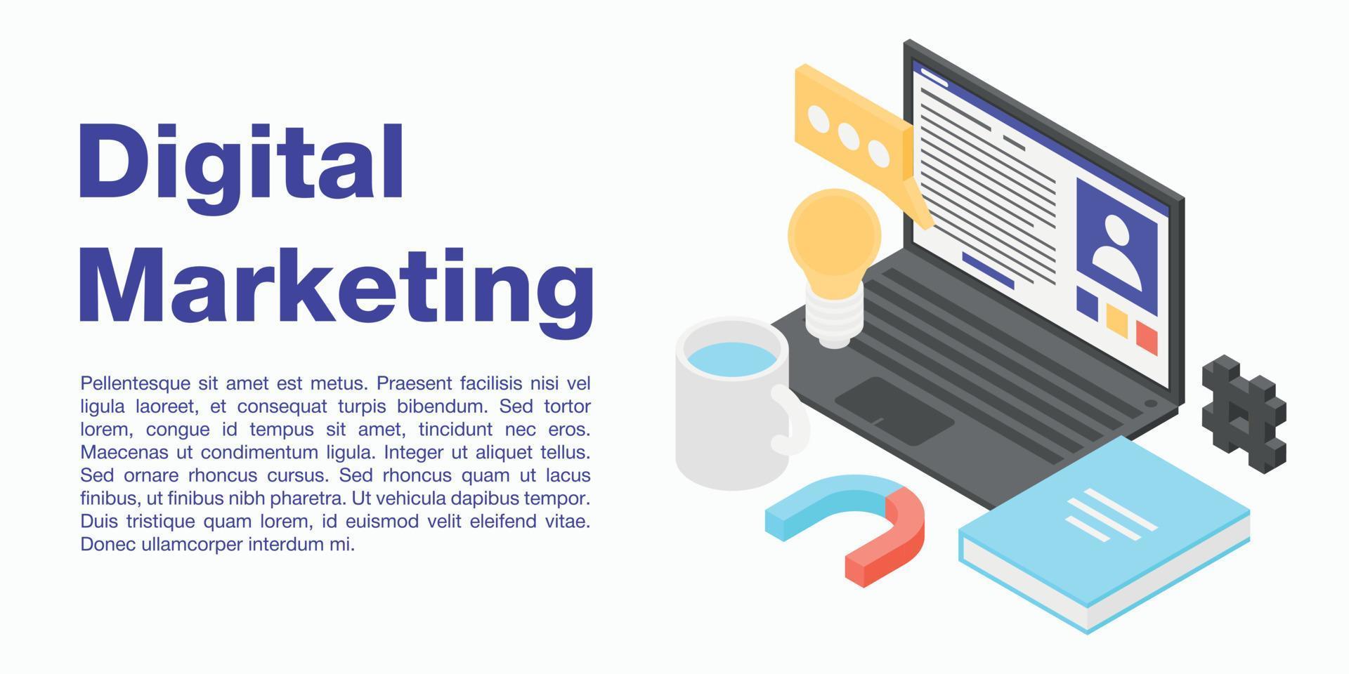 Digital marketing concept banner, isometric style vector