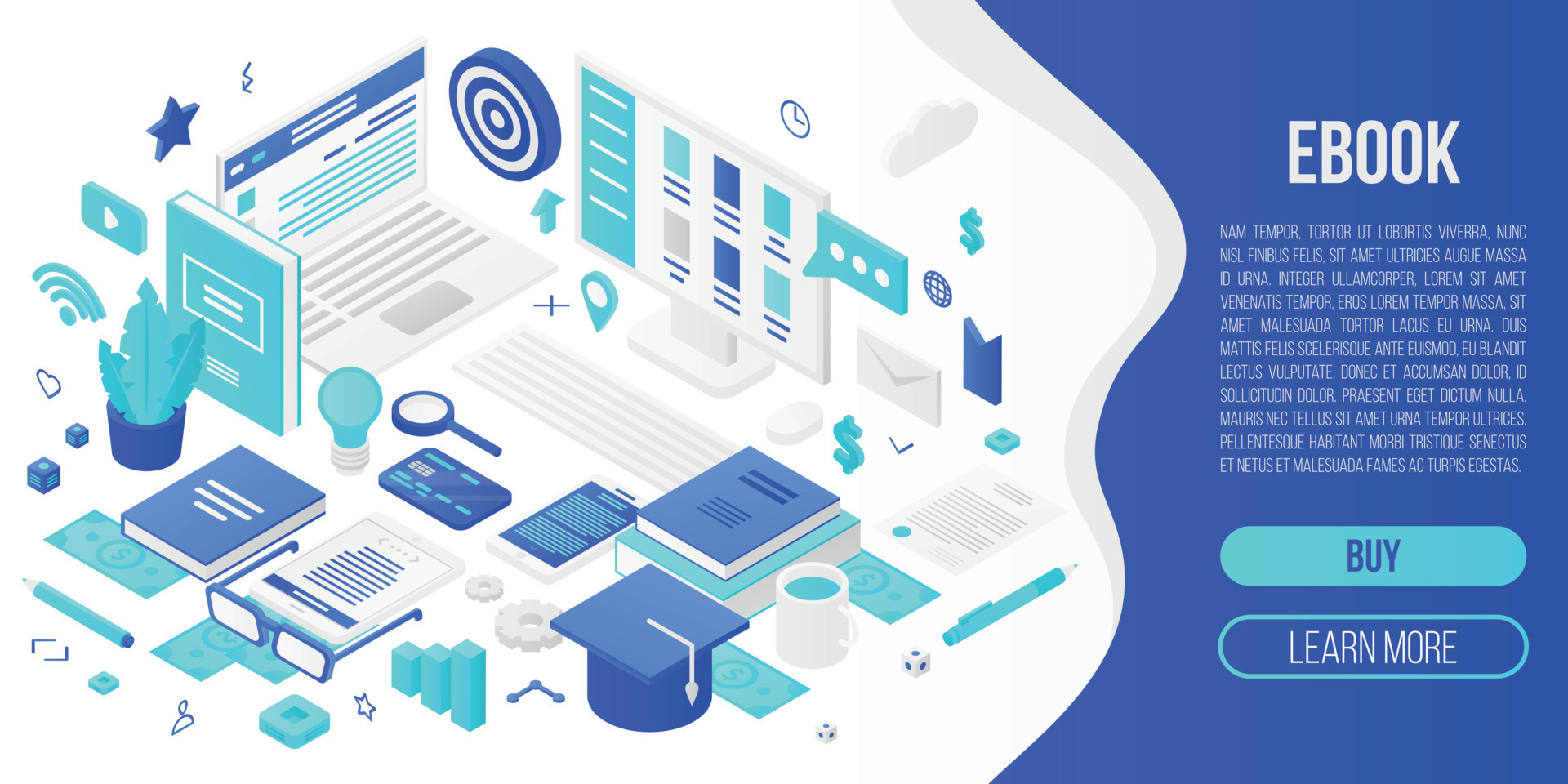 Digital ebook concept banner, isometric style 8857554 Vector Art at ...