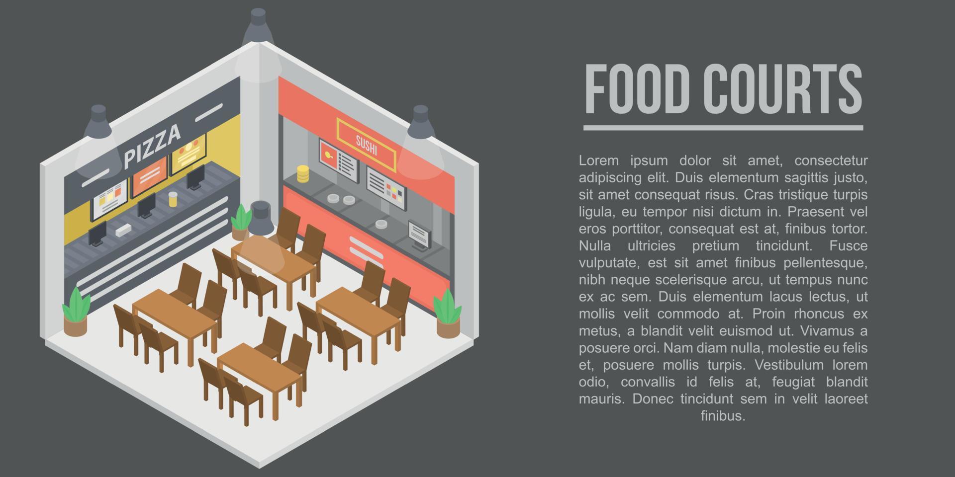 Food courts concept banner, isometric style vector