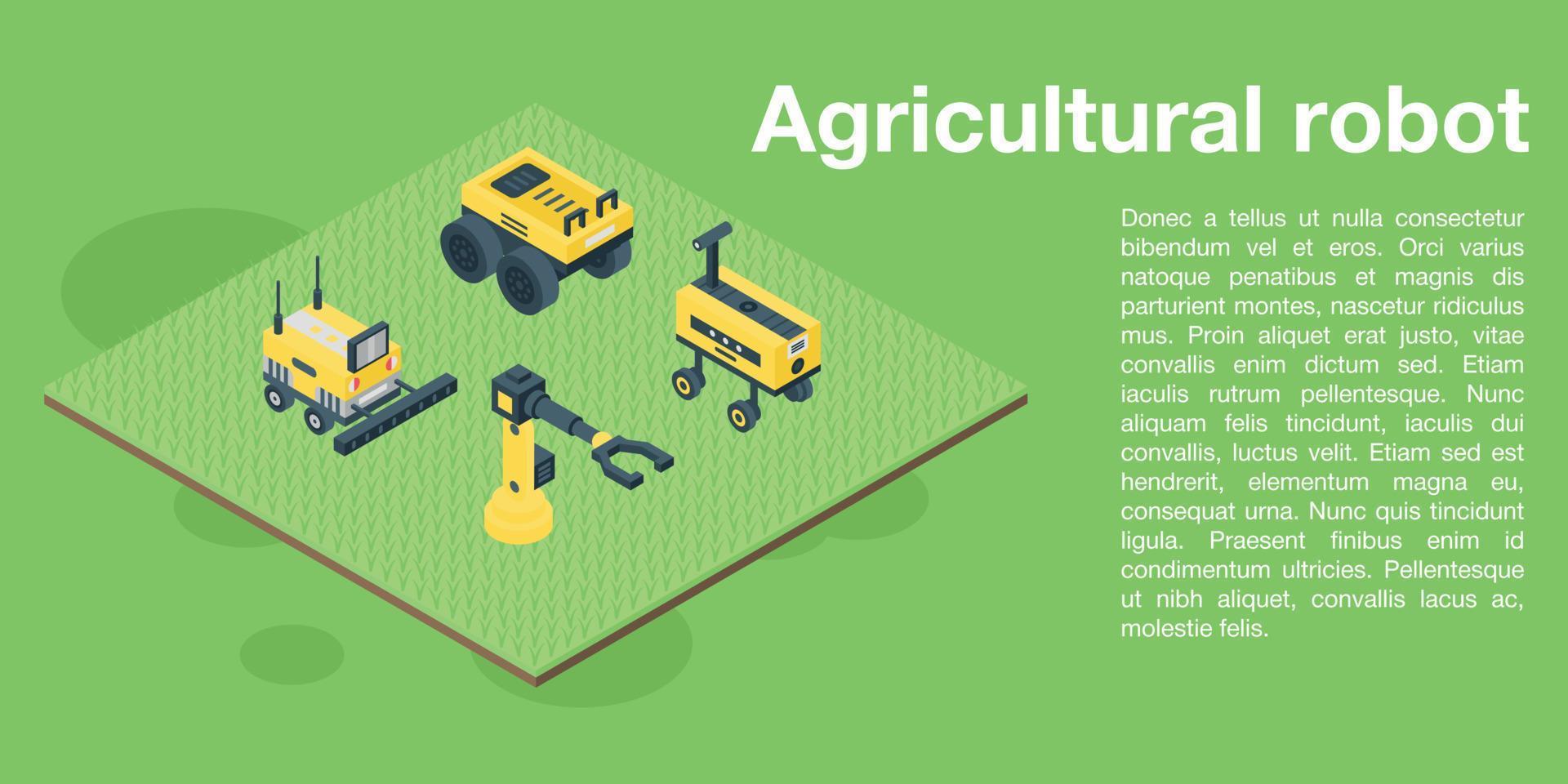 Agricultural robot concept banner, isometric style vector