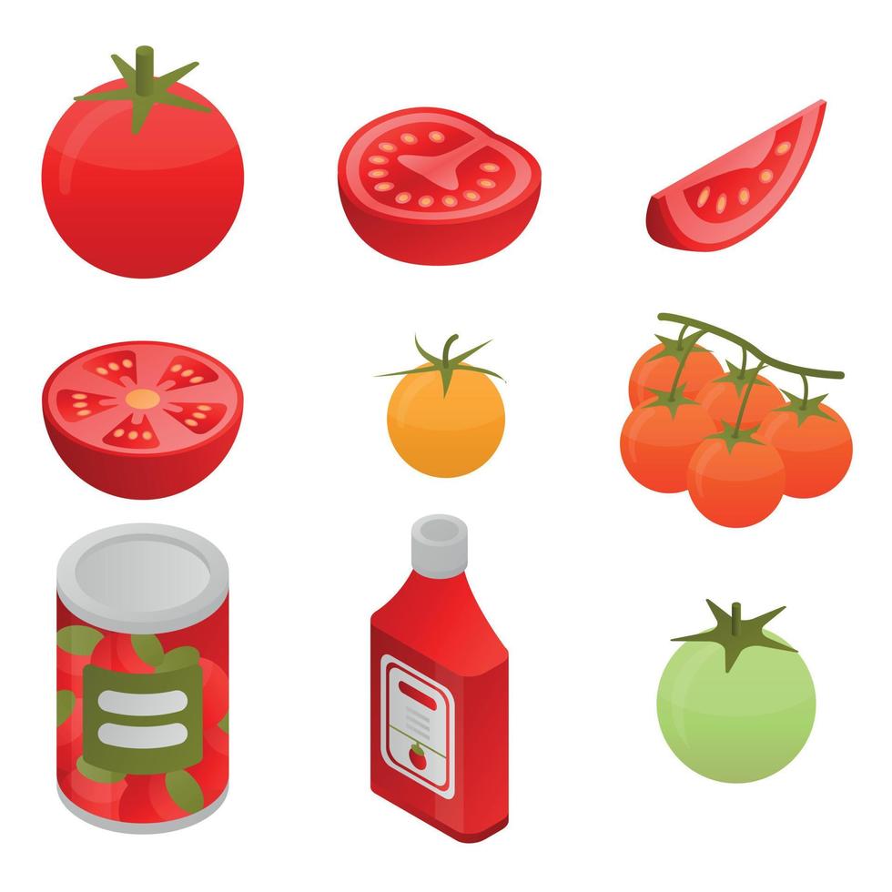 conjunto de iconos de tomate, estilo isométrico vector