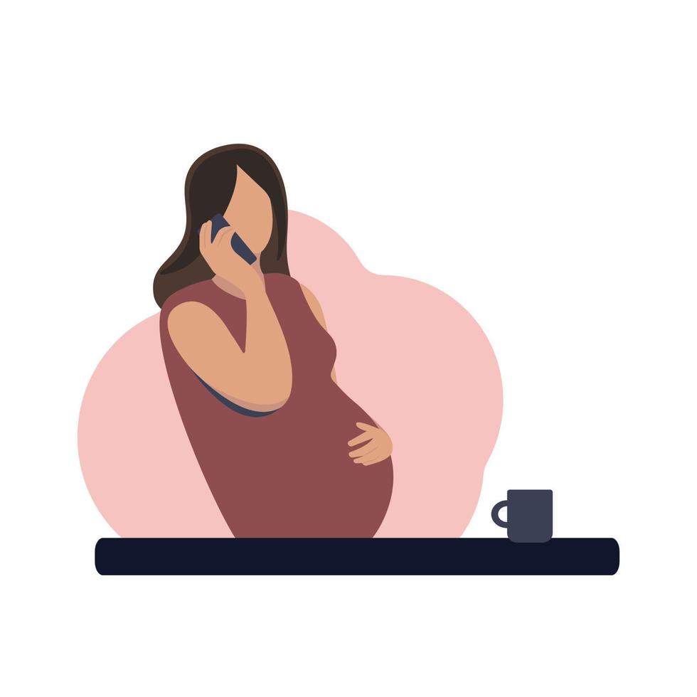 Pregnant multitasking faceless woman talking on the phone. Pregnancy education, medical consultation vector